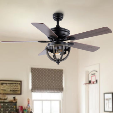 Jasper 52" Farmhouse Industrial Iron Dome Shade LED Ceiling Fan With Remote - JONATHAN Y